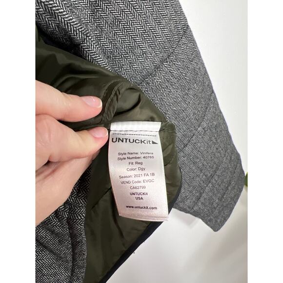 UNTUCKit Men's Vinifera Quilt Herringbone Shirt Jacket Gray Wool Blend Capsule - Picture 10 of 11
